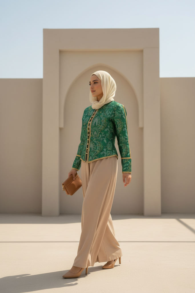 Victorian Shimmer Gold-Trimmed Jacket