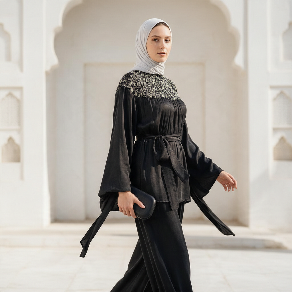 Shimmer Embroidered Collar Suit