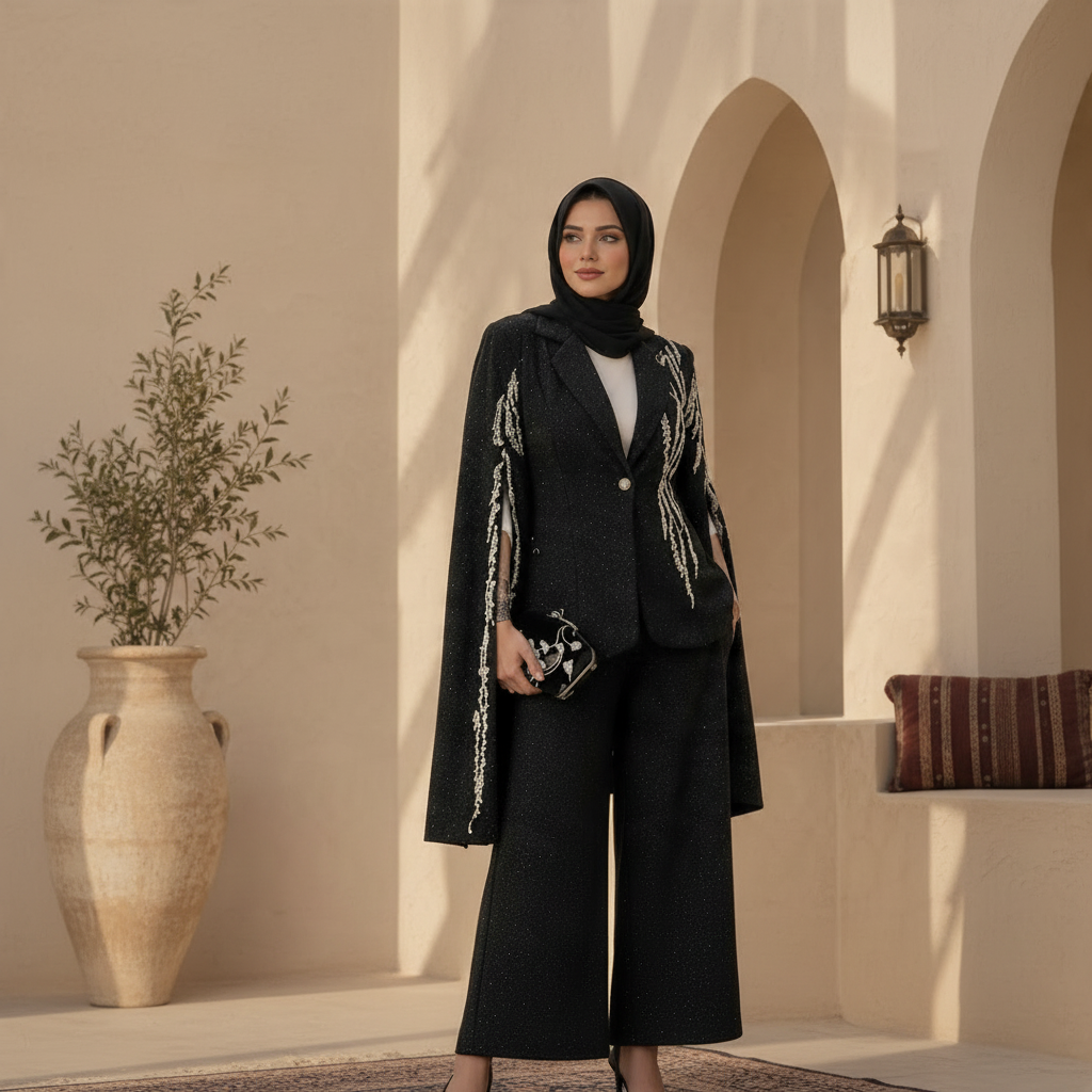 Embroidered Shimme Pants Suit (S)(2P)
