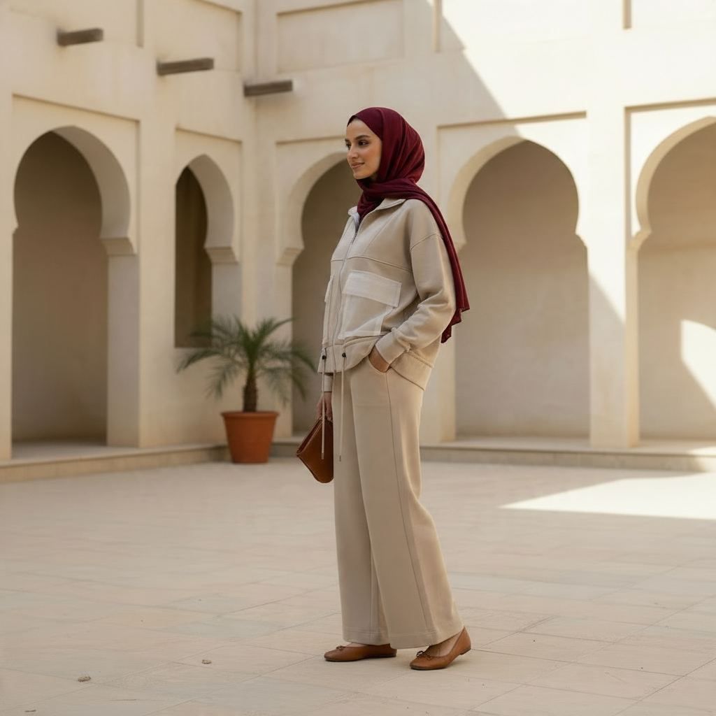 (c)Contrast Pocket Zip-Up Pants Suit