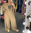 Abstract Print/Non Print Wide Leg Jumpsuit