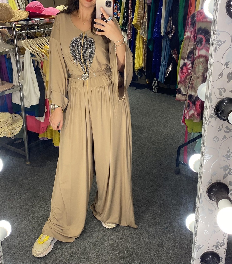 Abstract Print/Non Print Wide Leg Jumpsuit