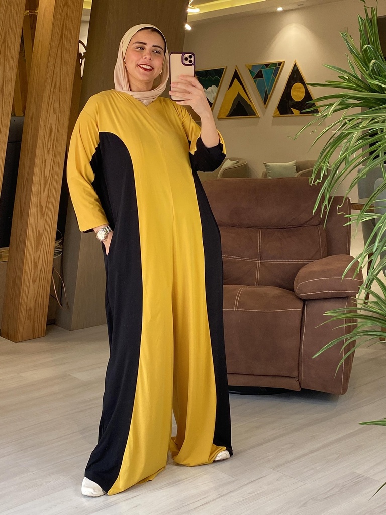 Abstract Print/Non Print Wide Leg Jumpsuit