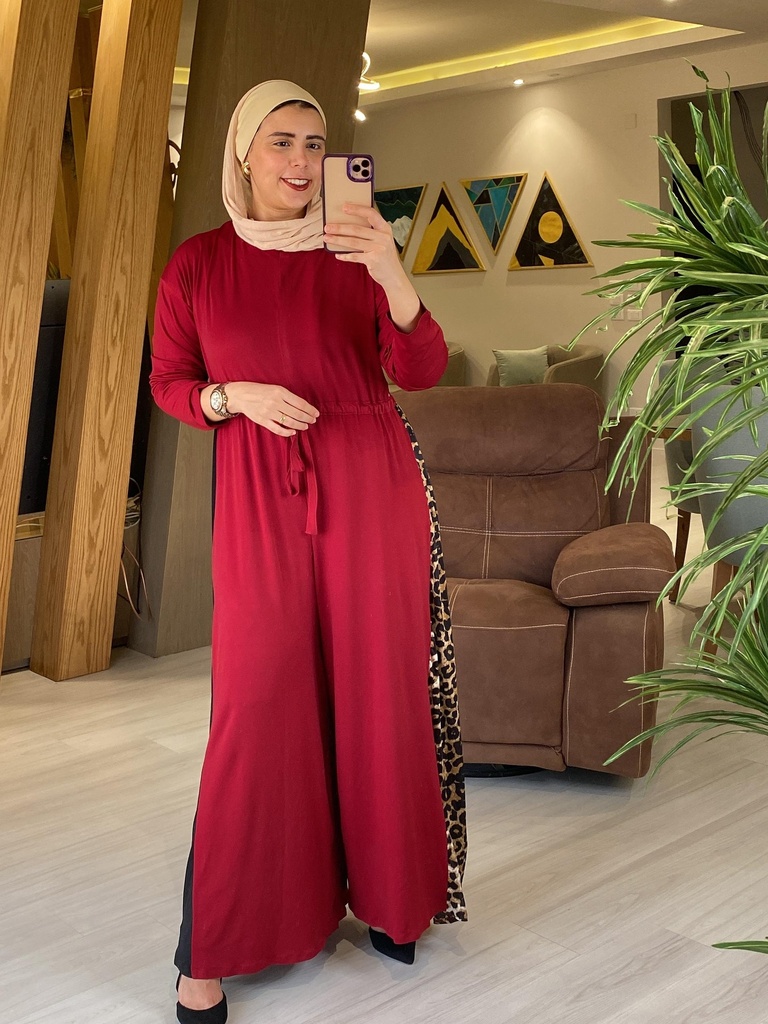 Abstract Waisted Wide Leg Jumpsuit