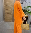 Linen Look Puff Sleeve Shirt & Wide Leg Pants