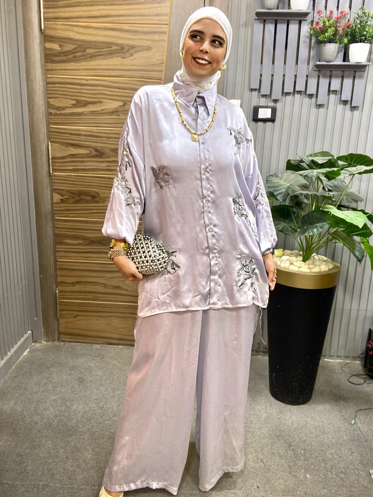 Sequin Shirt & Wide Leg Pants Set