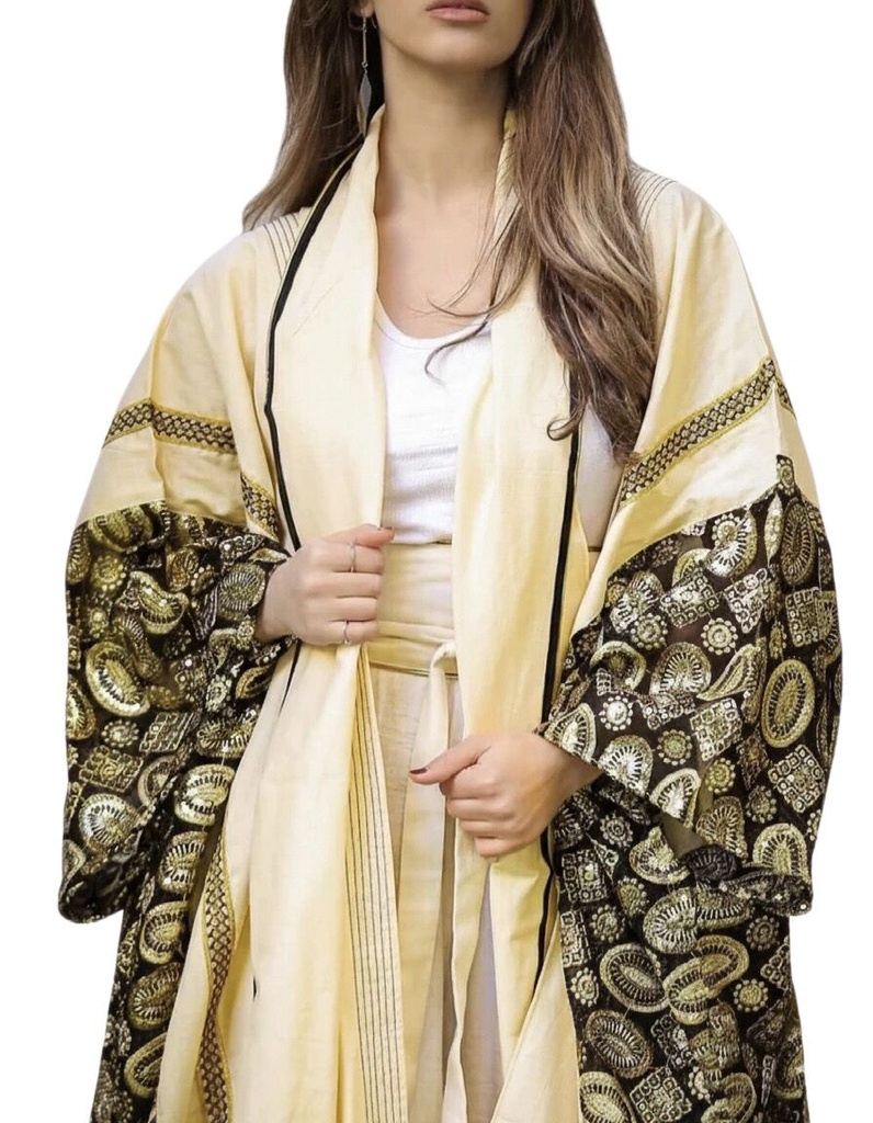Embroidered Indian Linen-Chiffon Kaftan