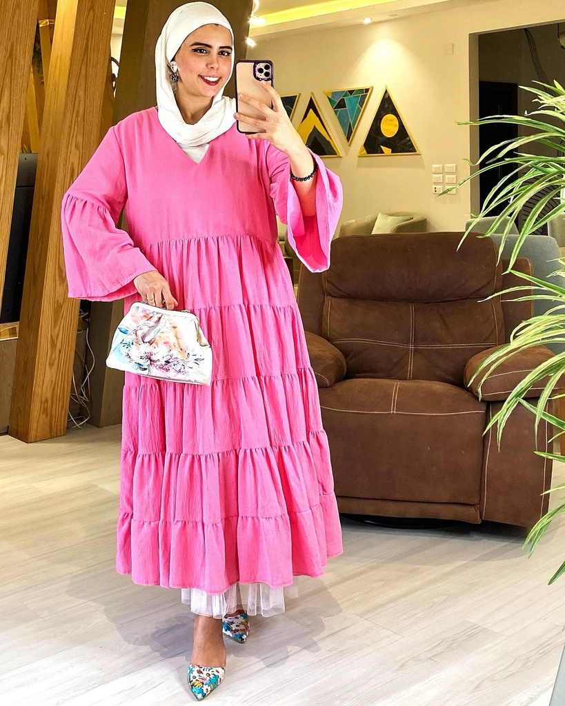 Tiered Linen V-Neck Dress
