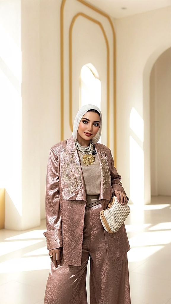 Embroidered Printed Satin Suit