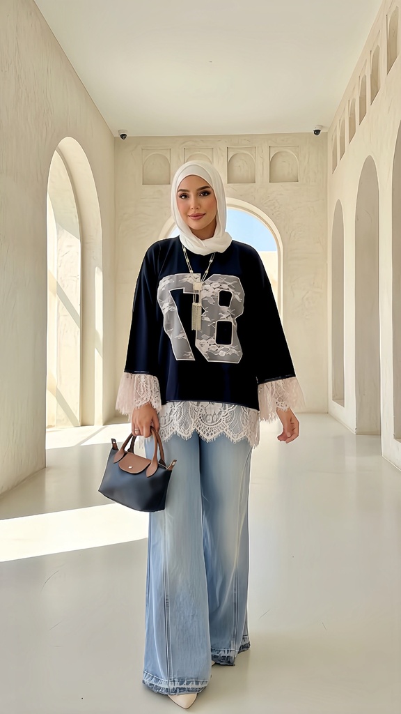 Casual Lace Hem T-Shirt