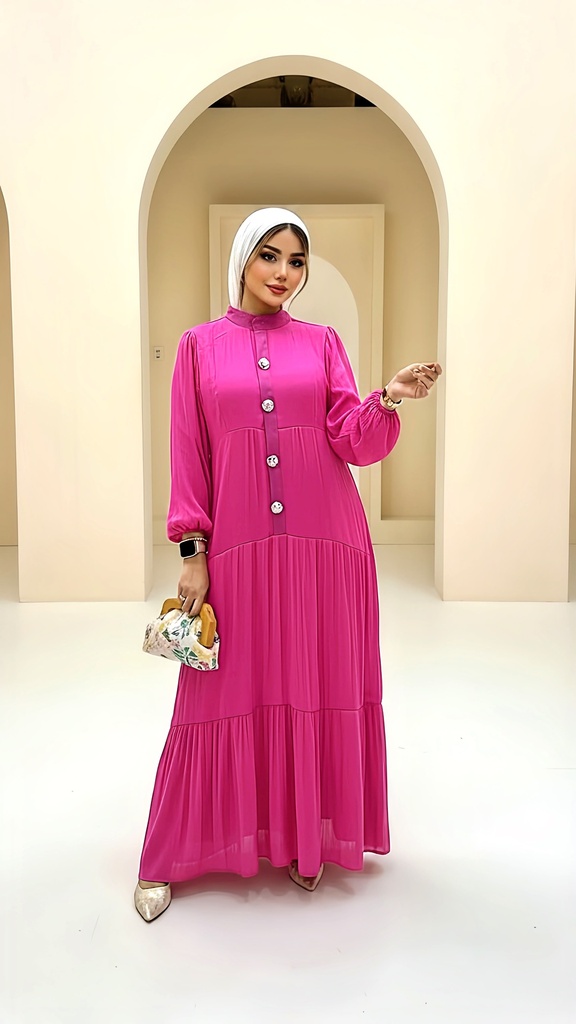 Brooch Button Chiffon Dress