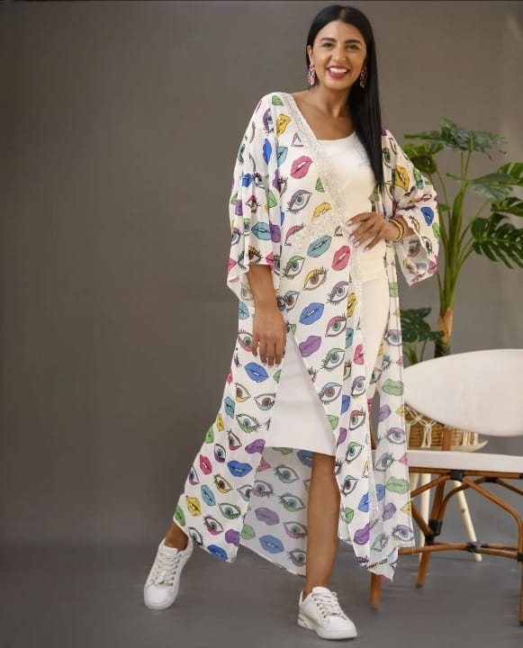 Eyes and Lips Chiffon Kimono