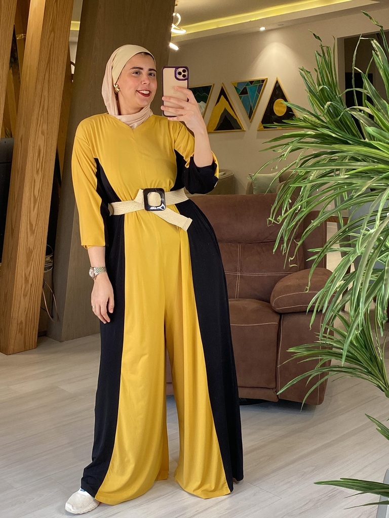 Abstract Print/Non Print Wide Leg Jumpsuit