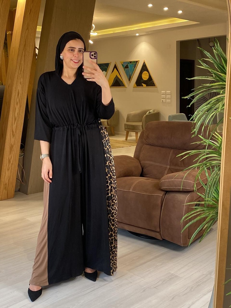 Abstract Waisted Wide Leg Jumpsuit