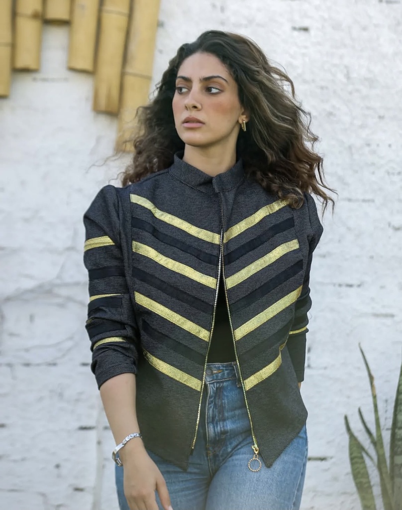 Cotton Jacket with Gold Stripe Details