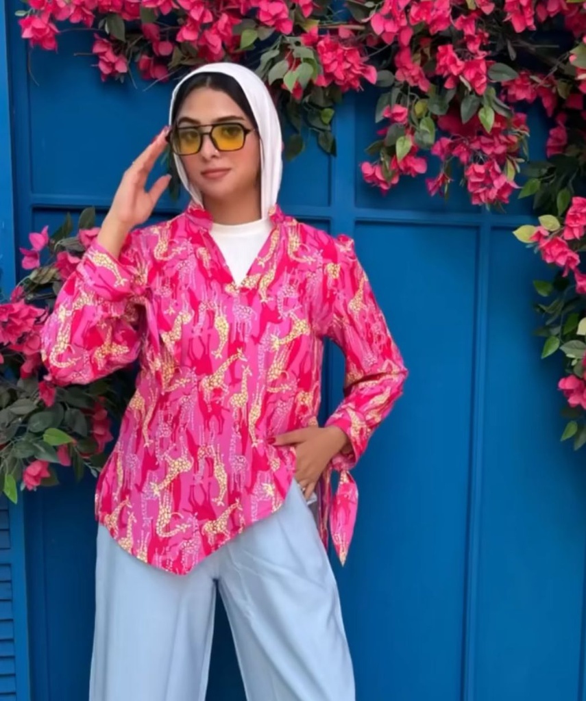 Printed Sided Puffy Sleeves Blouse