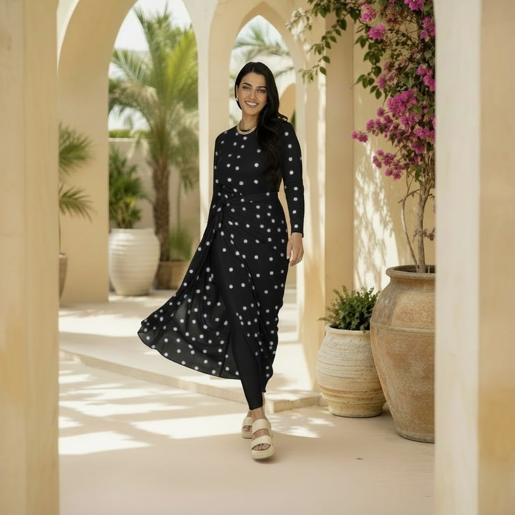 5Piece Black Polka Burkini 