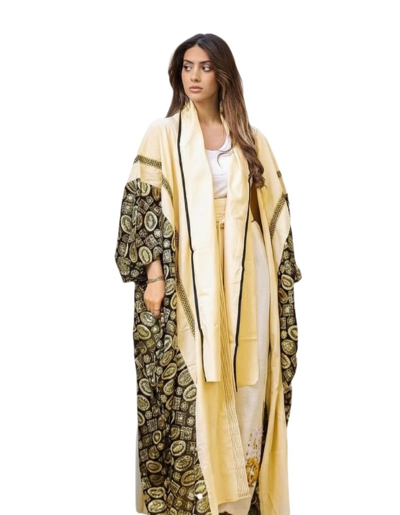 Embroidered Indian Linen-Chiffon Kaftan
