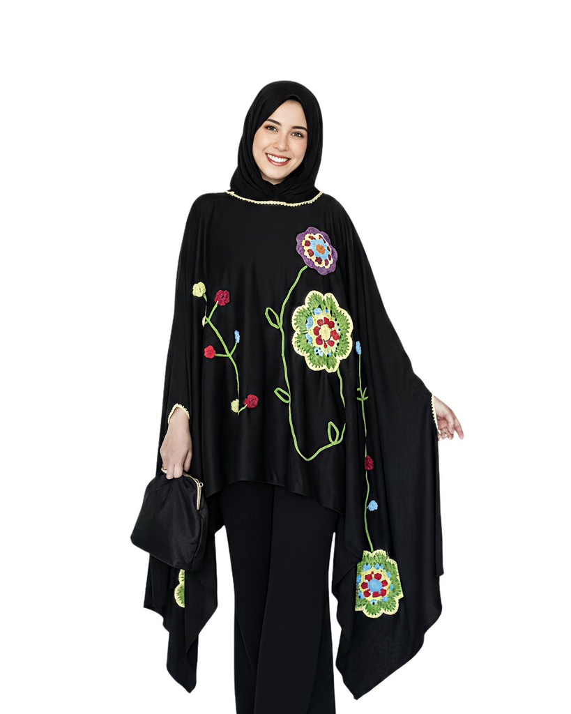 Knitted Floral Crochet Cape