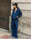 Zipped Denim Stripe Pants Suit