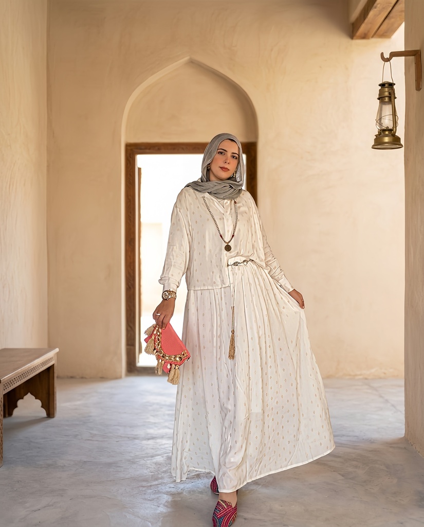 Linen Gold Circle Skirt Suit