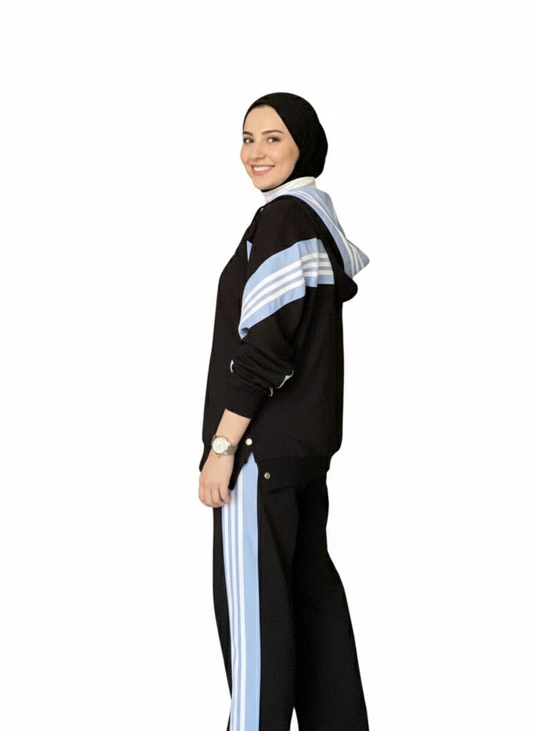 Denim Striped Hoodie Suit