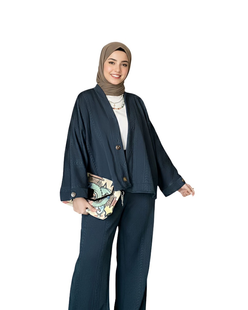 Open Shirt Knit Pants Suit