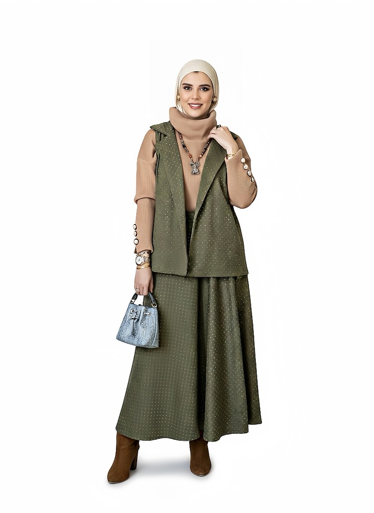 Embellished Skirt Vest Suit