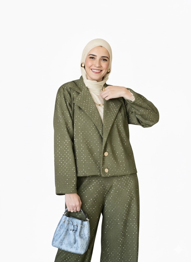 Embellished Short-Jacket Pants Suit