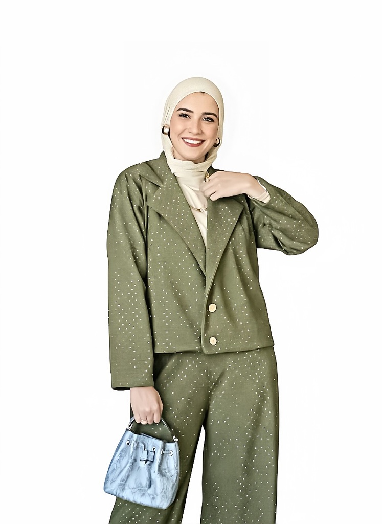 Embellished Short-Jacket Pants Suit