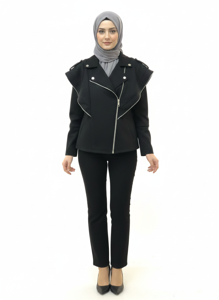 Asymmetric Zip Cape Jacket