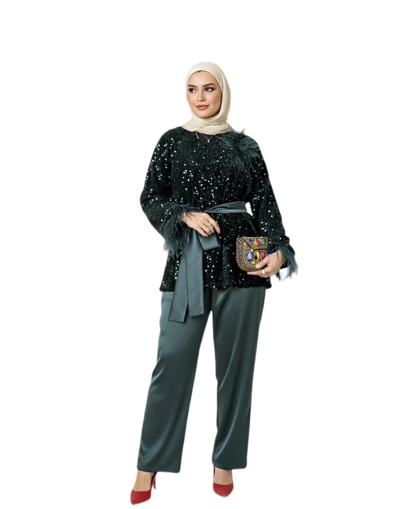 Sequin-Embroidered Bodice Suit