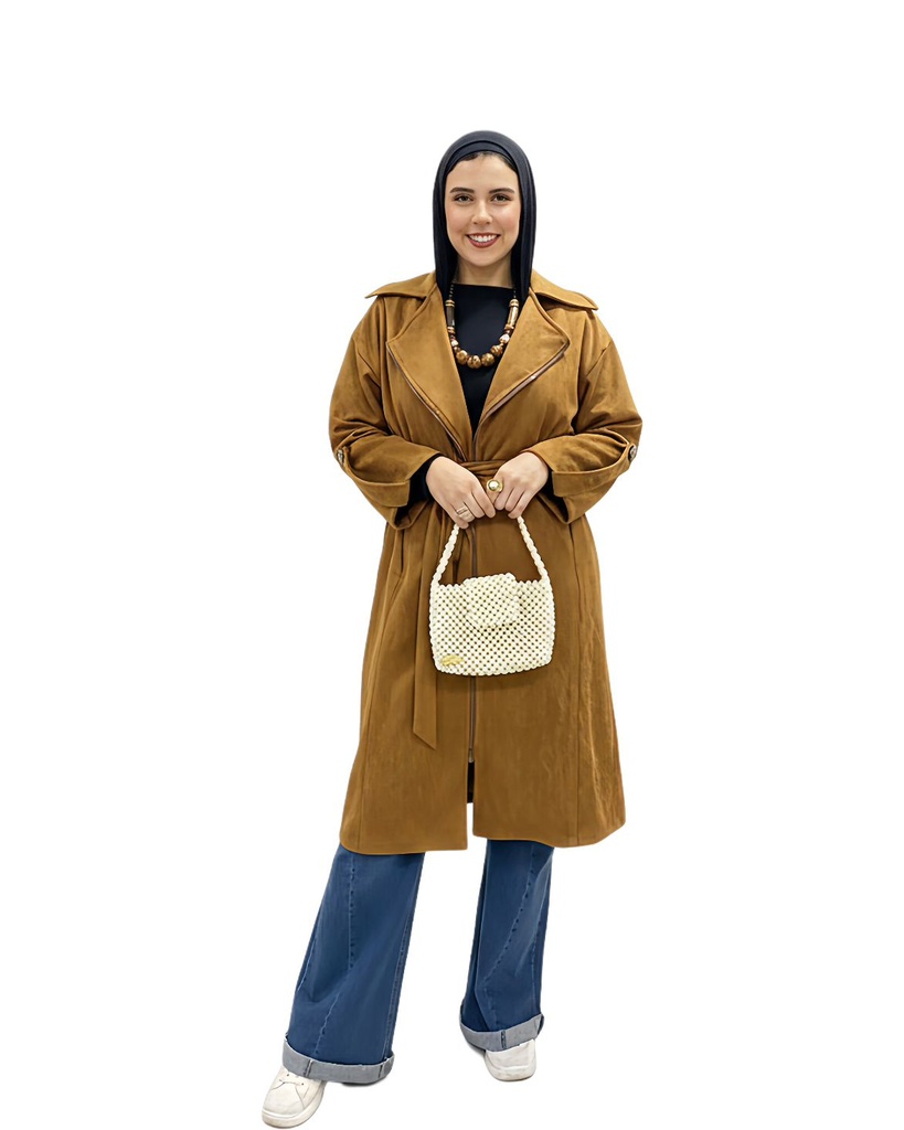 Belted Faux Suede Coat