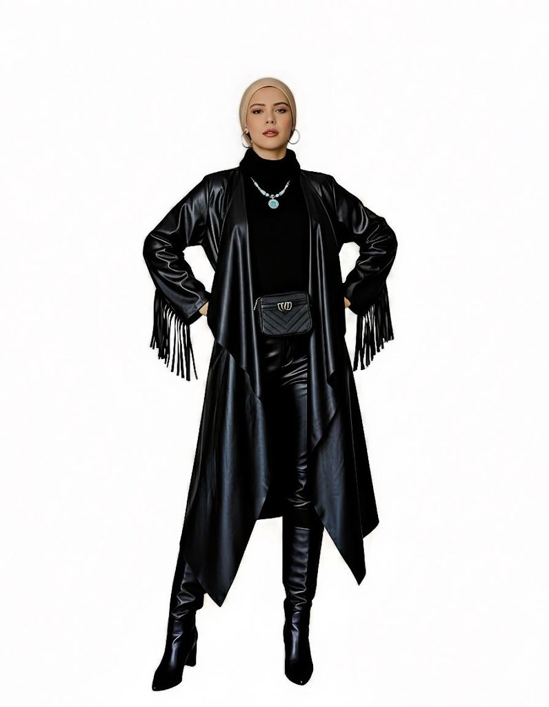 Leather Fringed Sleeves Coat