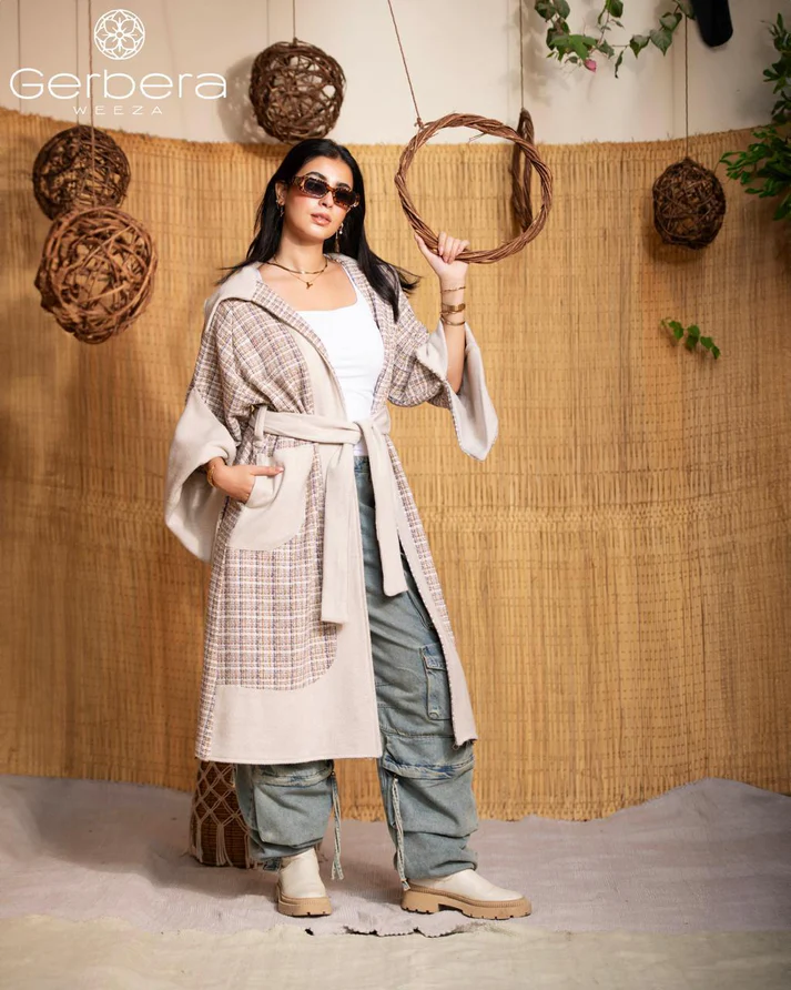 "Art-print wool coat