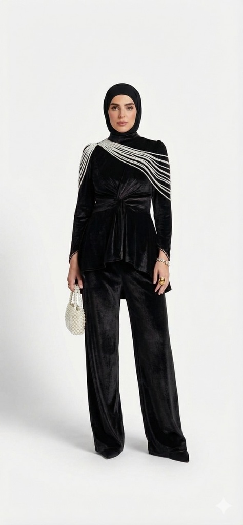 Suede Shoulder Stress Chain Embellished Suit