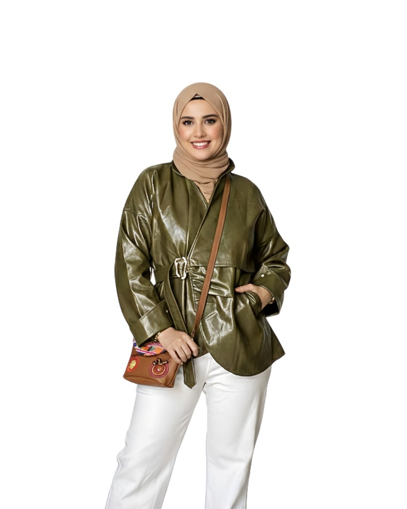 Faux Leather Belted Jacket