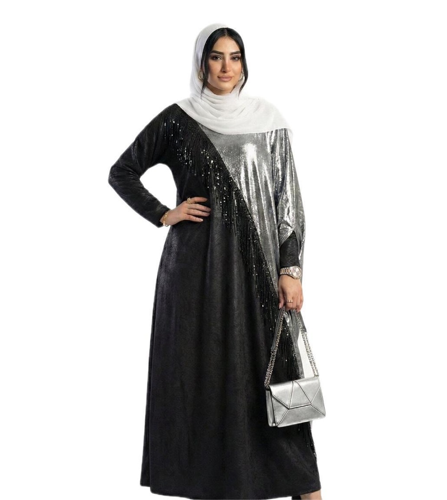 Shimmering Rhinestone Fringe Abaya