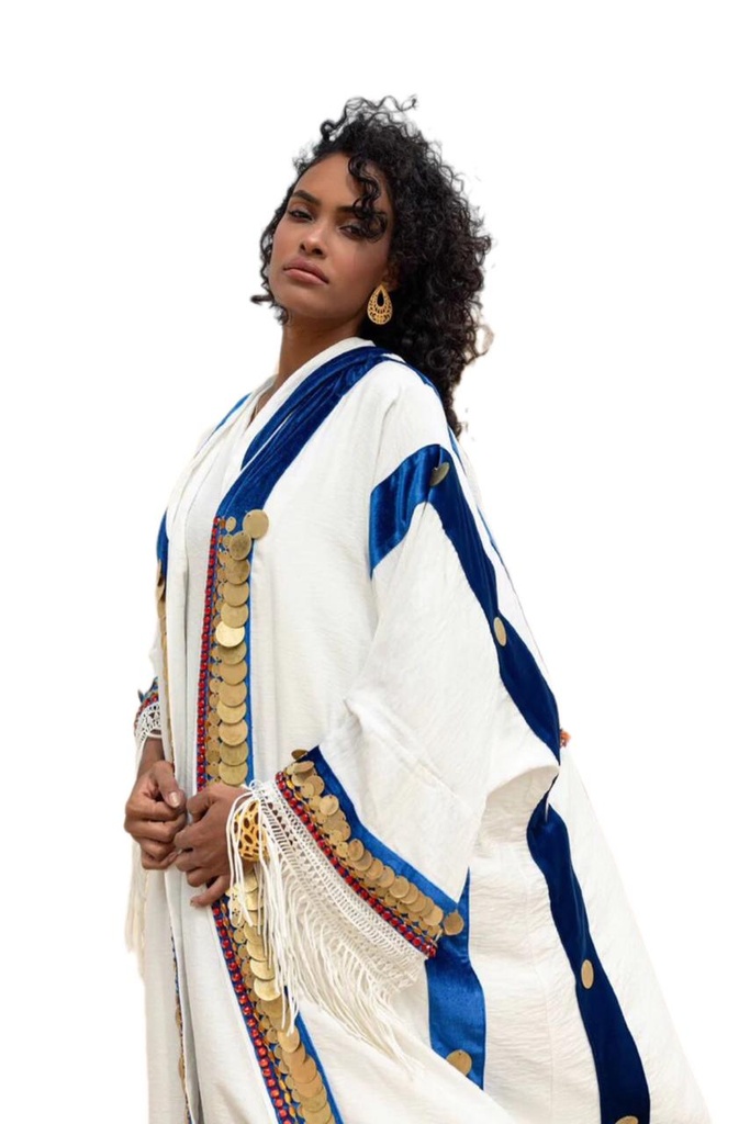 White Coin-Detailed Kaftan