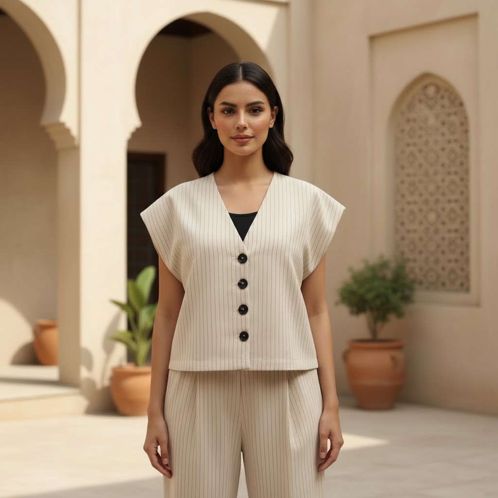 Button-Front Striped Vest Suit