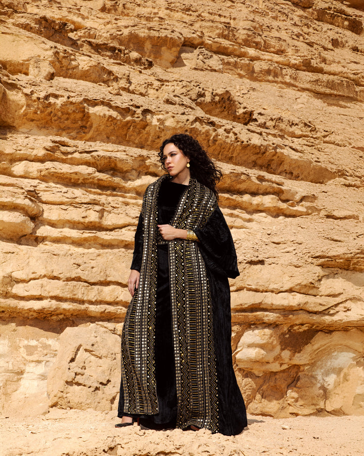 Royal Gold-Embroidered Velvet Kaftan