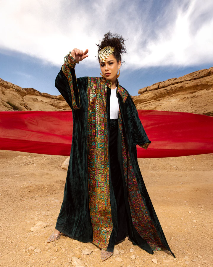 Ribbed Embroidered Velvet Kaftan