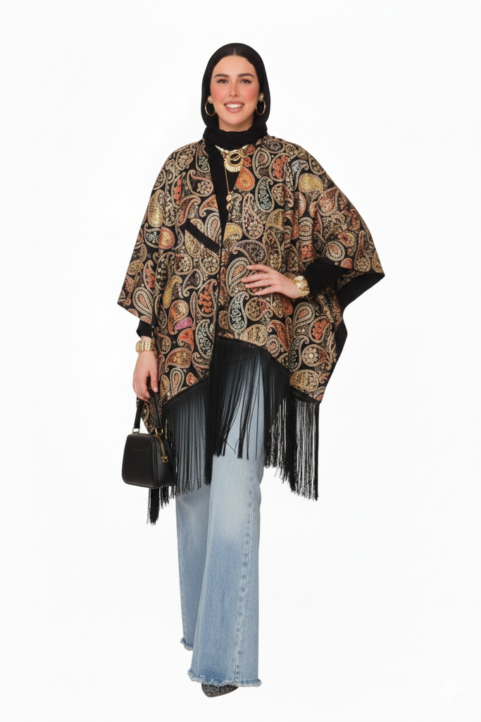Multi-Color Fringed Poncho