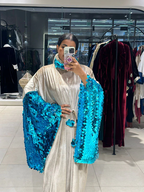 Azure Glam Linen Abaya