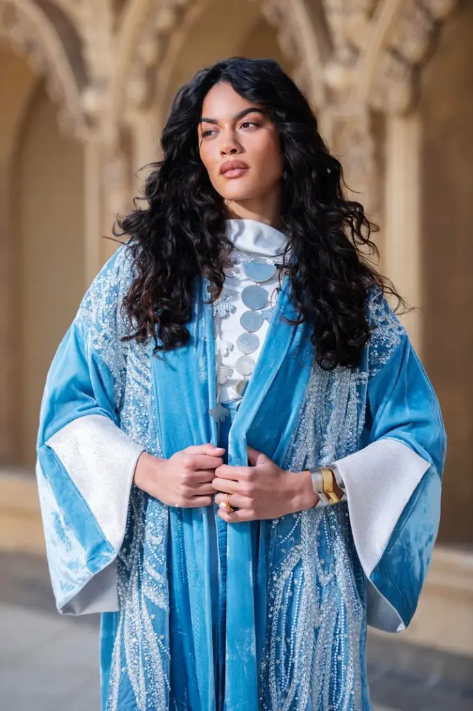 Silver Embroidered Velvet Kaftan
