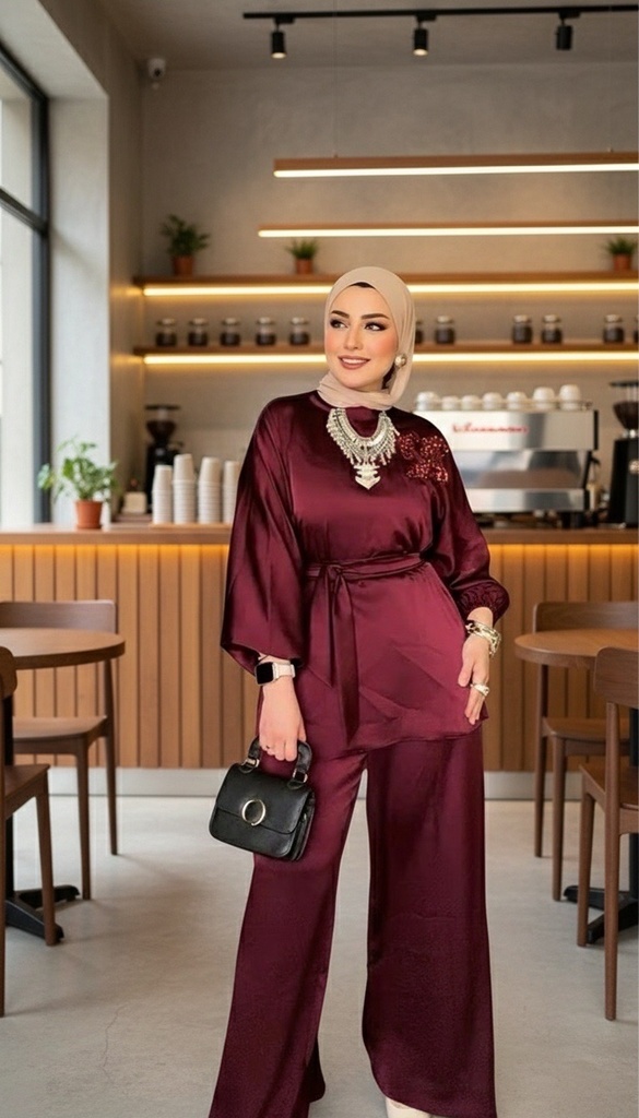 Satin Sequin Embellished Set