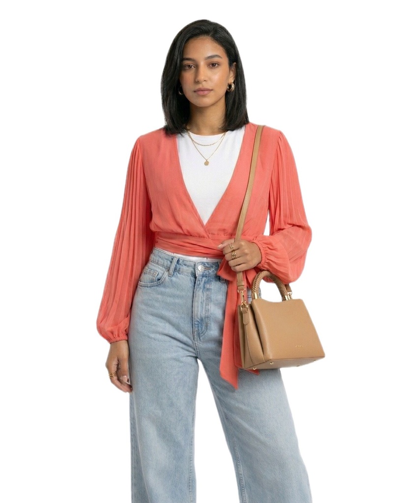 Pleated Sleeve Wrap Top