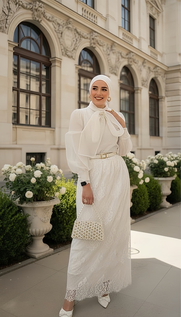 Organza Top Lace Skirt Suit