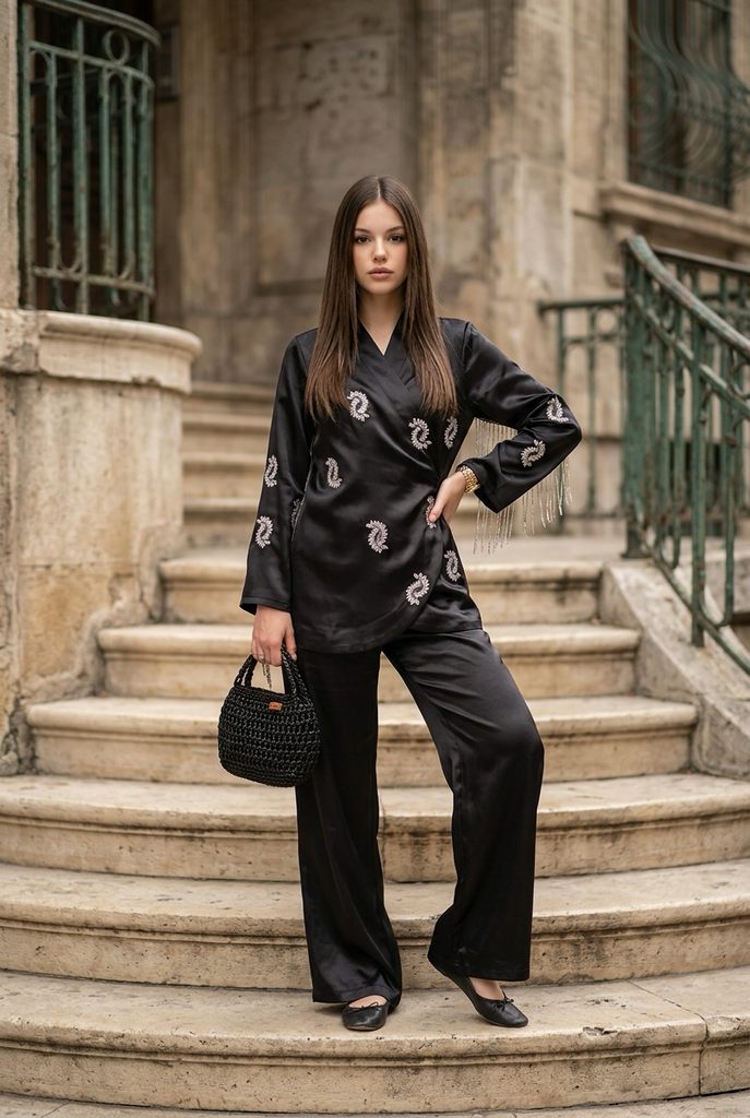 Elegant Embellished Organza Jacket Suit