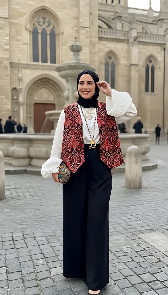 Indian-Inspired Embroidered Vest Suit